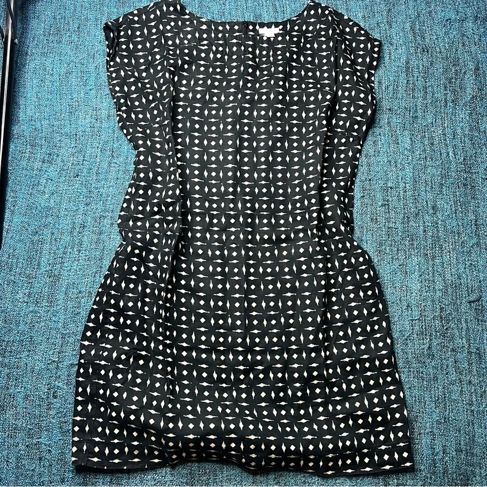 J.Jill Love Linen Mini Dress Shift Dress in Black Tan Medium Petite 100% Linen